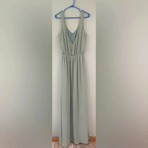 Show Me Your Mumu Kendall Chiffon Maxi Dress V-neck Size Large Silver Sage Blue - Picture 7 of 10